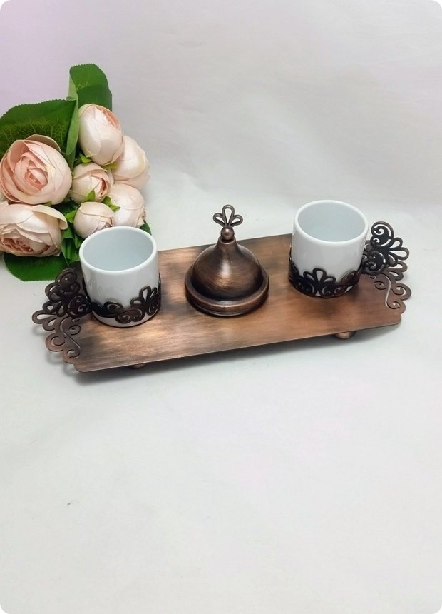 2 li Kahve Fincanı Seti (Metal Tepsili / Lazer Kesim) SözNişan e