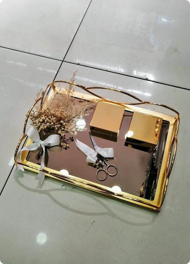 Süslü Dalgalı metal set (Damat Kahvesi / Tepsi) Yüzük tepsisi / Damat