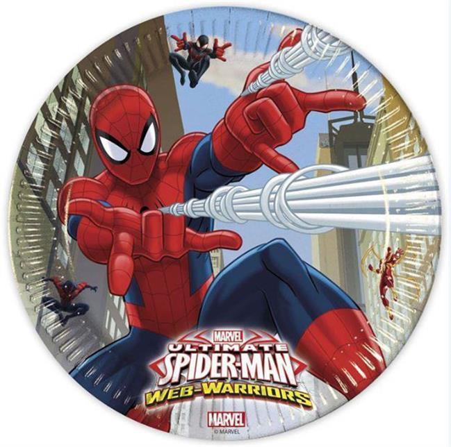 8 Li Spiderman Web Warriors / Örümcek Adam Karton Tabak Tabak,Bardak