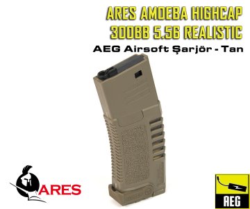 ARES AMOEBA HIGHCAP 300BB 5.56 REALISTIC AEG MAGAZINE ŞARJÖR - TAN