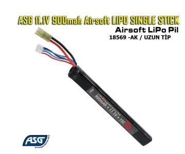 ASG LİPO PİL 11.1V 900mAh 10Wh 15C Single Stick (18569)