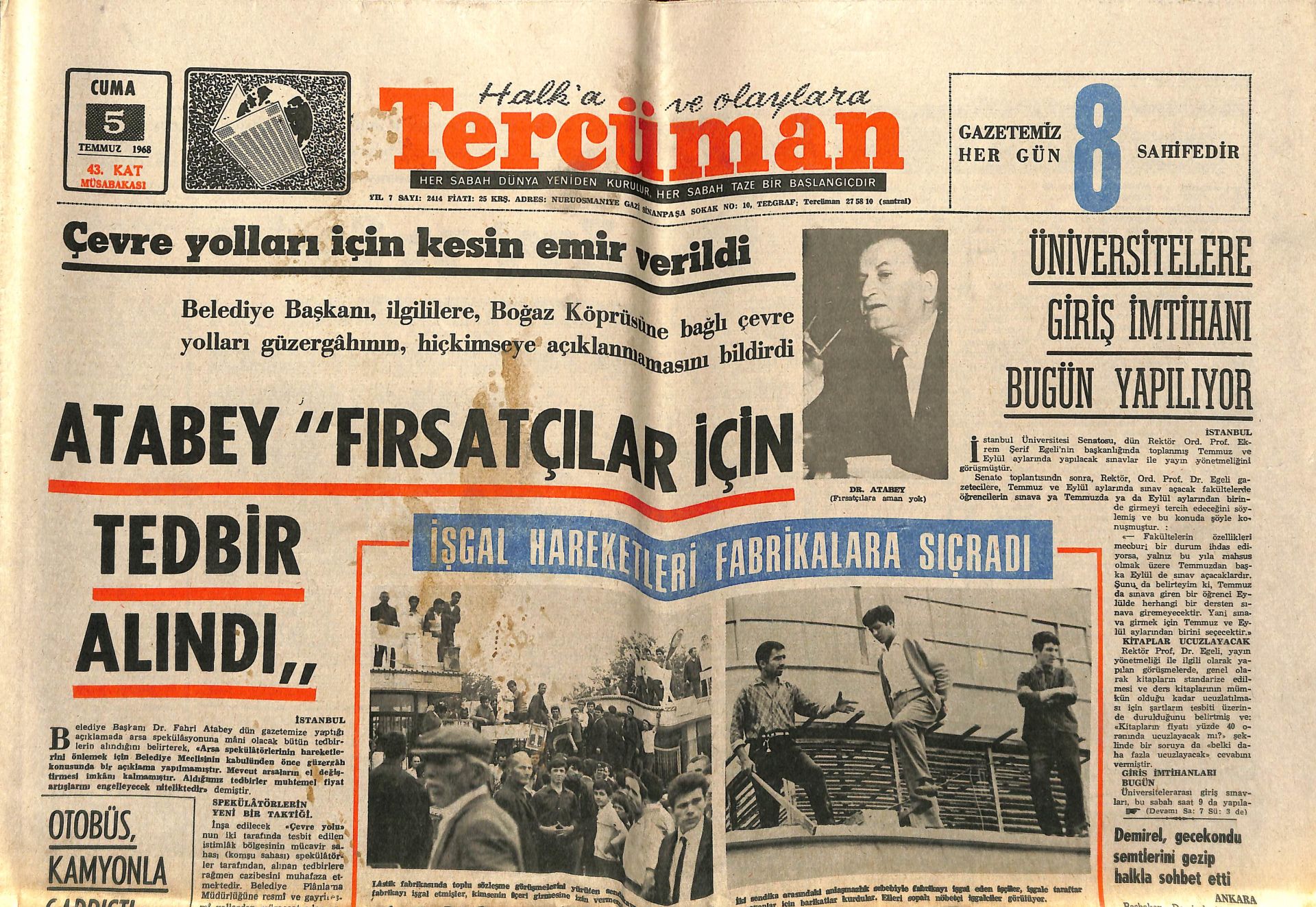 Tercüman Gazetesi 5 Temmuz 1968 Tmtf Binası Soyuldu İşgal