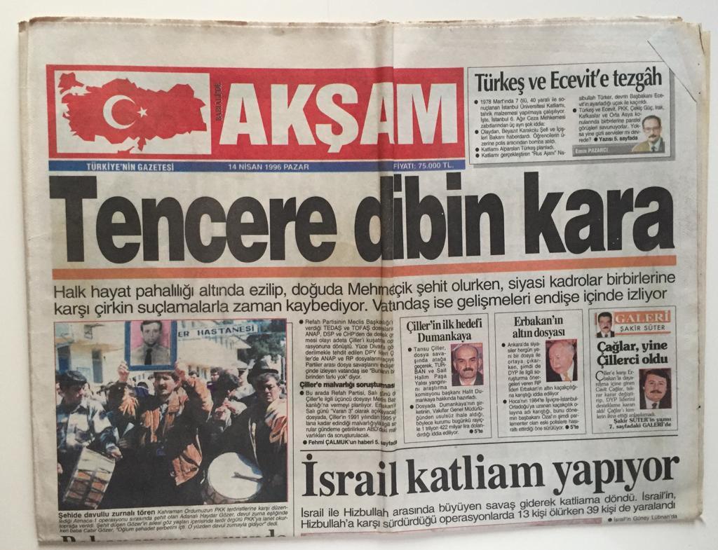Akşam Gazetesi 14 Haziran 1996 -Sıfır Zam Memuru Sokağa Döktü ...