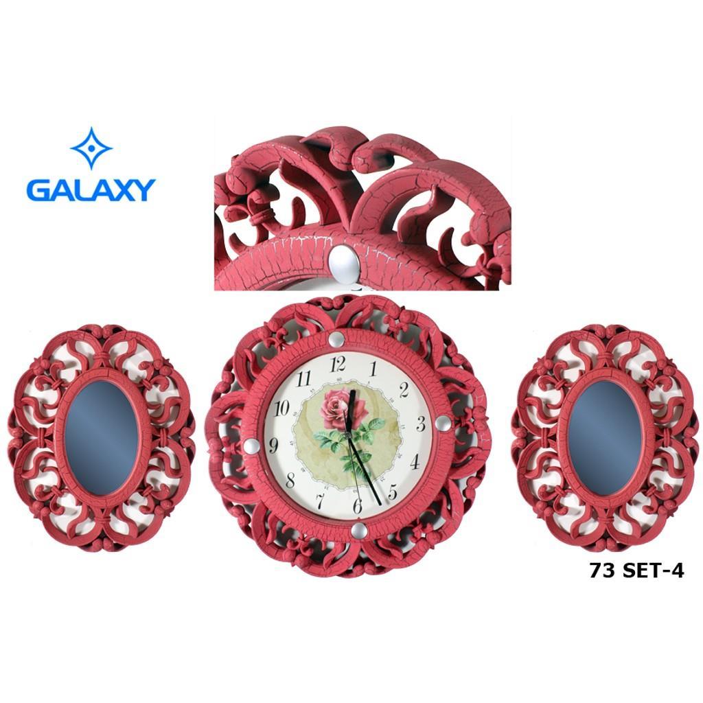 Galaxy Kırmızı Gül 73Set4 Aynalı 3�Lü Duvar Saati 35 CM