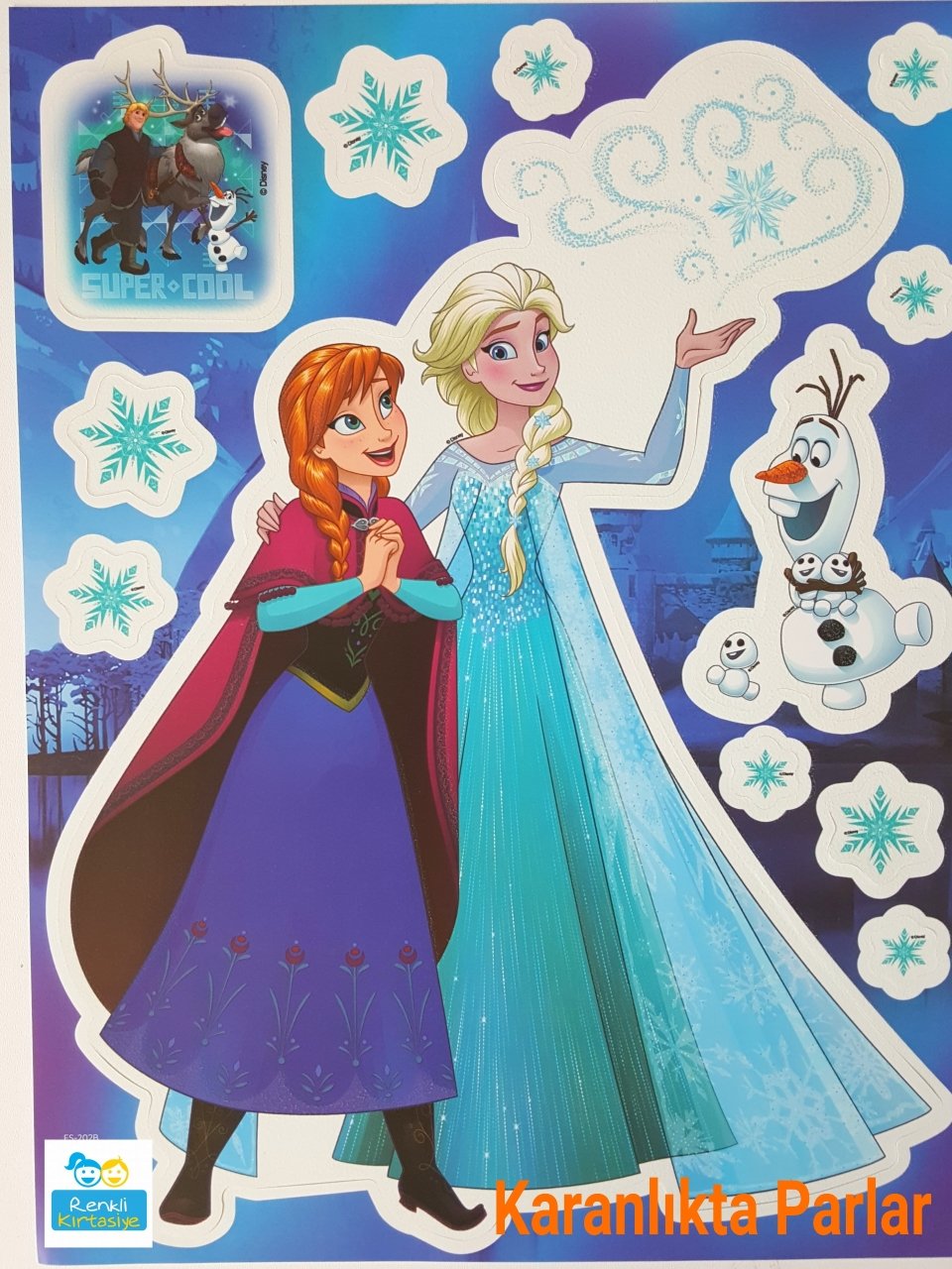 Disney Frozen Elsa&Anna&Olaf Küçük Boy Fosforlu Sticker Duvar Süsü 2