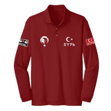 Gokturkce Ay Yildiz Askeri Polo Yaka Uzun Kol Tisort Pec Li