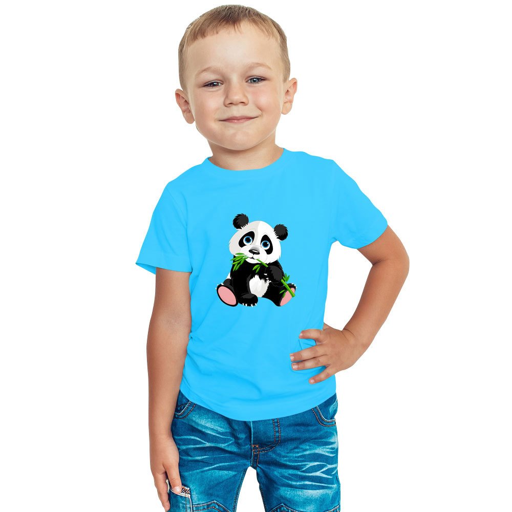 Panda Bisiklet Yaka Kisa Kol Cocuk Tisort Mavi 6 Yas