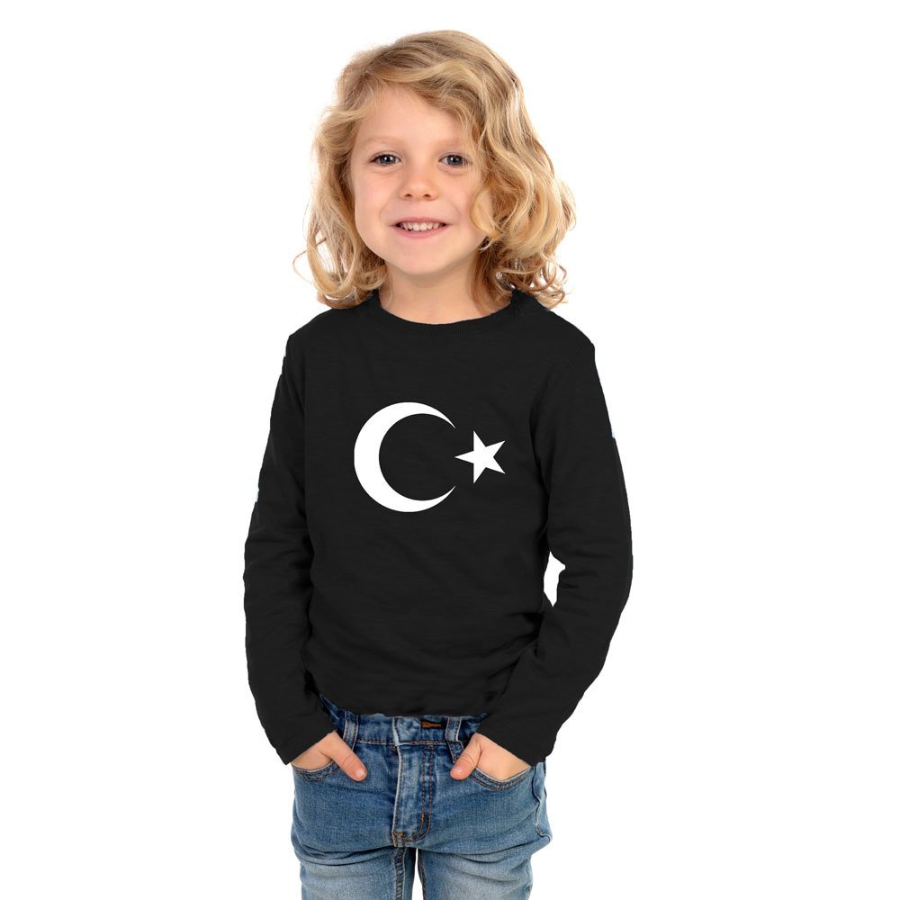 Ay Yildiz Bisiklet Yaka Uzun Kol Cocuk Tisort Siyah 3 Yas