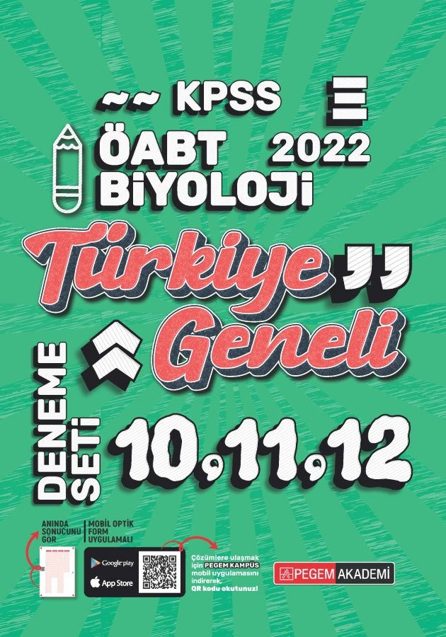 Pegem 2022 ÖABT Biyoloji Öğretmenliği Türkiye Geneli 3 Deneme (10-11-12) Pegem Akademi Yayınları
