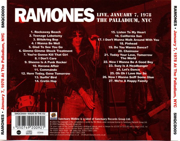 RAMONES - LIVE JANUARY 7 1978 AT THE PALLADIUM NYC (2003) - CD