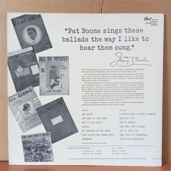 Pat Boone Pat Boone Sings Irving Berlin 1957 Lp 2el Plak 