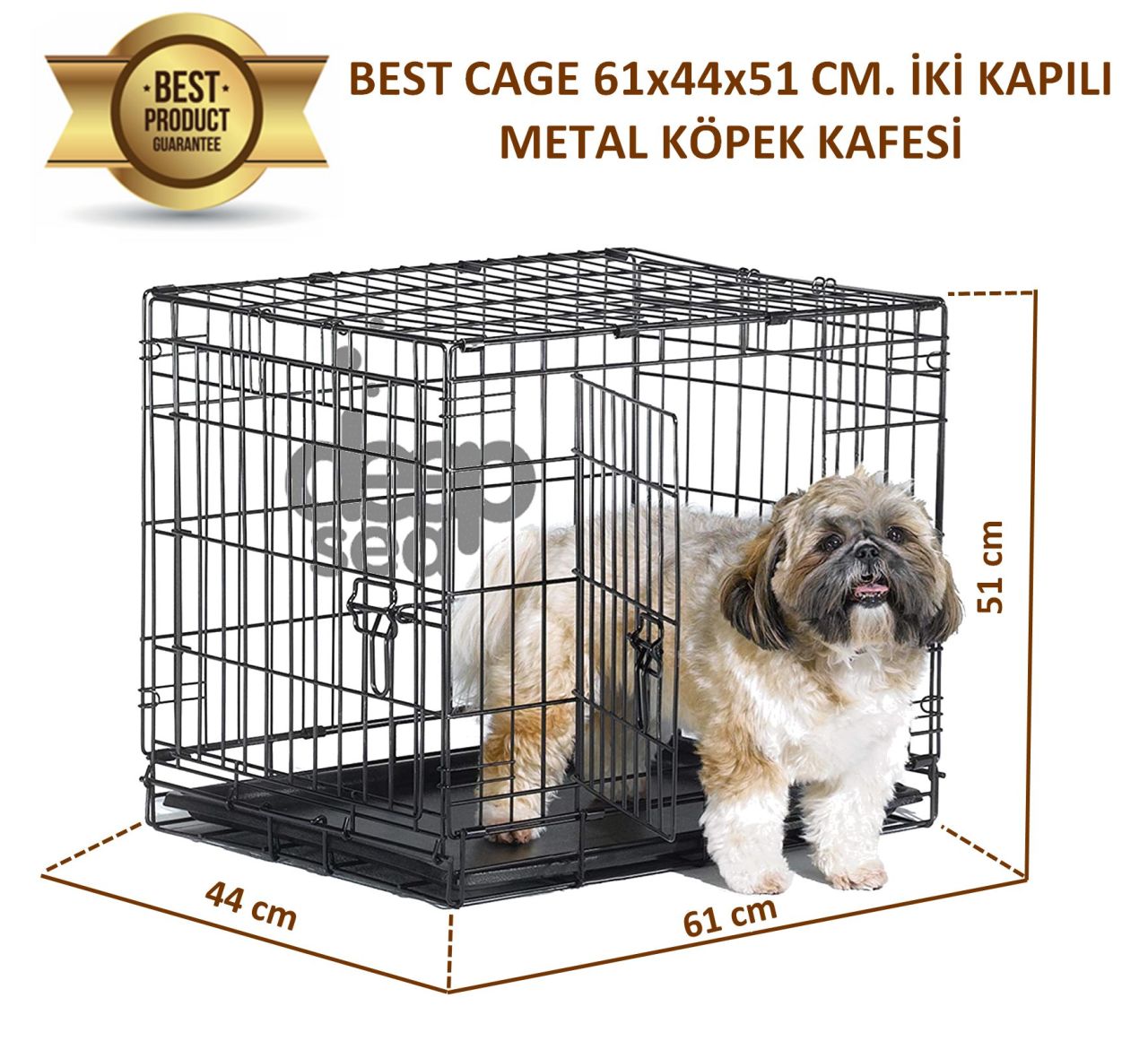 Pet Cage 61x44x51 İki Kapılı Katlanabilir KediKöpek Kafesi