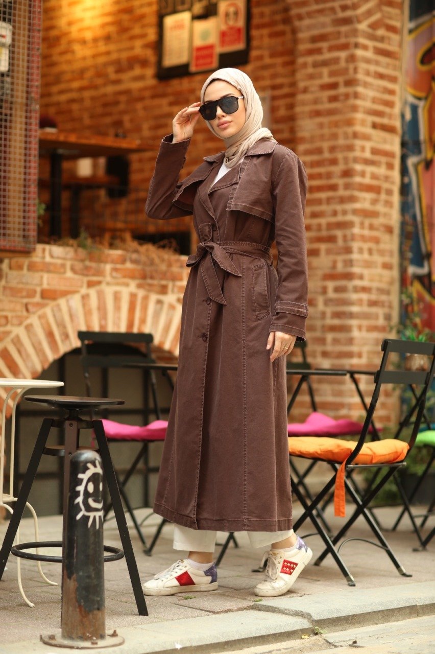 Denim Trençkot Koyu Kahve Neways 6458