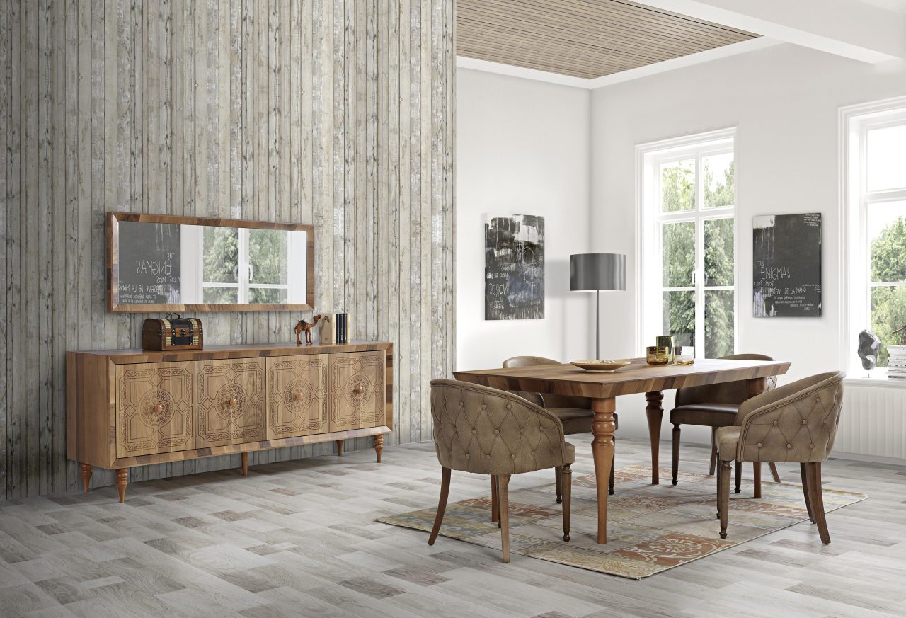 Beyda Yemek Odasi Takimi Icerisinde Vitrin Konsol Tv Unitesi Masa Ve 6 Sandalye Vardir Takim E1 Standartlarina Uyg Furniture Home Decor Table