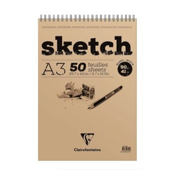 Clairefontaine Ivory Sketch Eskiz Defteri A3 Üstten Spiralli 90 gr. 50 Yaprak