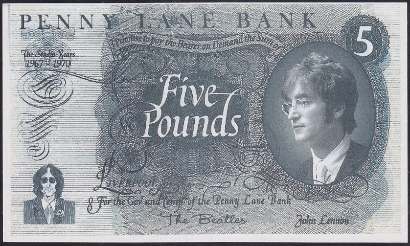 35 фунтов в рублях. Монета Джон Леннон. Купюра 5 фунтов Джон Леннон. Джон Леннон монета Великобритания. Юбилейная монета Джон Леннон.