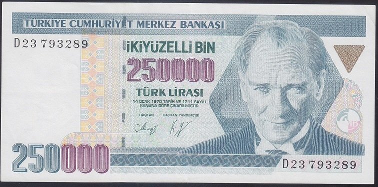 7 Emisyon 1 Tertip 250000 Lira D23 793289 Cct Eski Kagit Para Degerleri