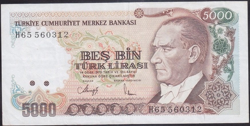 7 Emisyon 4 Tertip 5000 Lira H65 560312 Cct Eski Kagit Para Degerleri