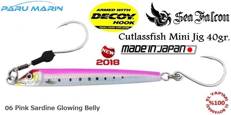 Sea Falcon Cutlassfish Jig Mini 40gr. 06 Pink Sardine Glowing Belly Sea Falcon Cutlassfish Jig Mini 40gr. 06 Pink Sardine Glowing Belly