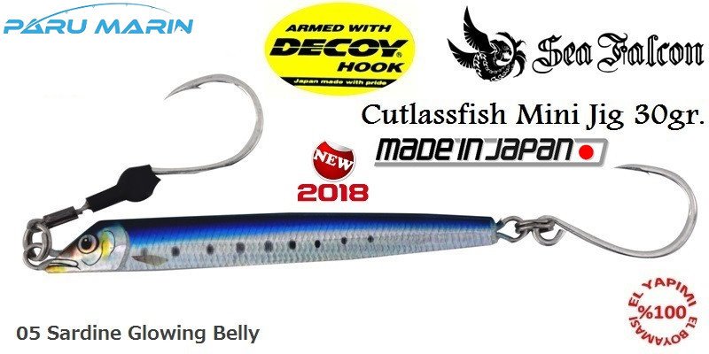 Sea Falcon Cutlassfish Jig Mini 30gr. 05 Sardine Glowing Belly Sea Falcon Cutlassfish Jig Mini 30gr. 05 Sardine Glowing Belly