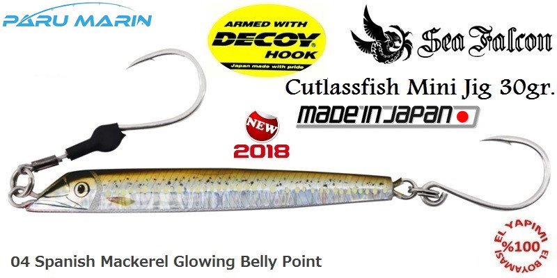 Sea Falcon Cutlassfish Jig Mini 30gr. 04 Spanish Mackerel Glowing Belly Point Sea Falcon Cutlassfish Jig Mini 30gr. 04 Spanish Mackerel Glowing Belly Point