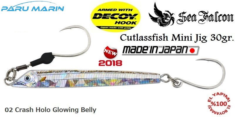 Sea Falcon Cutlassfish Jig Mini 30gr. 02 Crash Holo Glowing Belly Sea Falcon Cutlassfish Jig Mini 30gr. 02 Crash Holo Glowing Belly