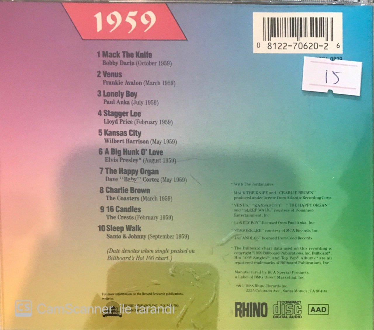 Billboard Top Rock'N'Roll Hits 1959 CD Plak Satın Al