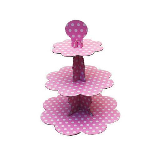 Metalik Kek Standı Pembe Beyaz Puantiyeli Karton Kek Standı Cupcake