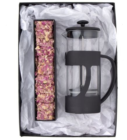 500 Ml French Press ve Sngle Slim Gül Yapraklı Lokum Gold