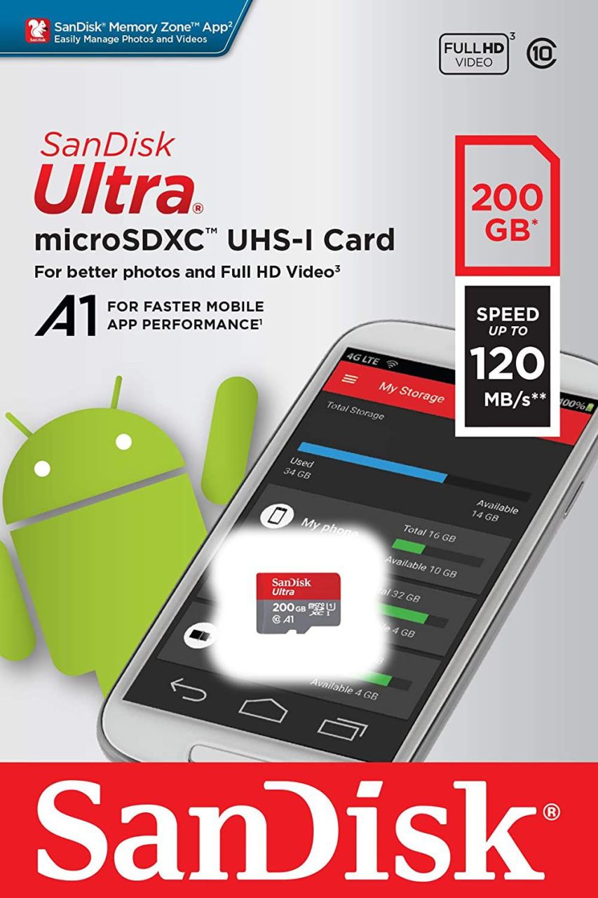 Sandisk Ultra 200gb 120mbs Microsdhc A1 Class 10 Uhs I Hafıza Kartı Sdsqua4 200g Gn6mn 0808