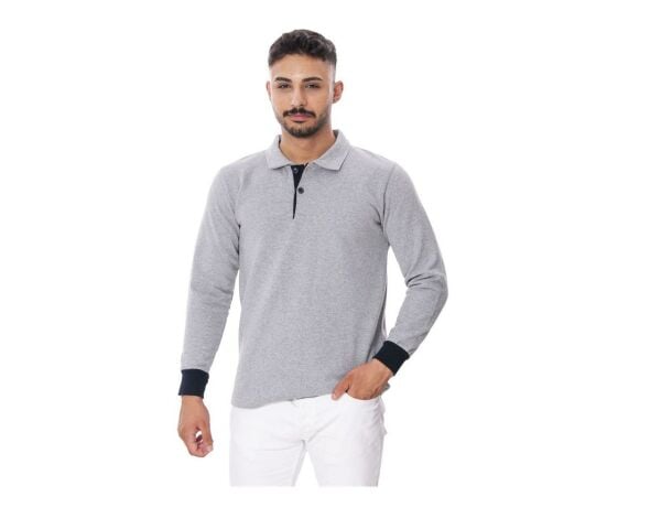 Polo Yaka İki İplik Uzun Kol Sweat Gri XL