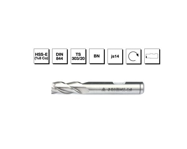 HSS - E (-Co) DIN 844 BN  24 mm Silindirik Saplı Parmak Freze - KISA