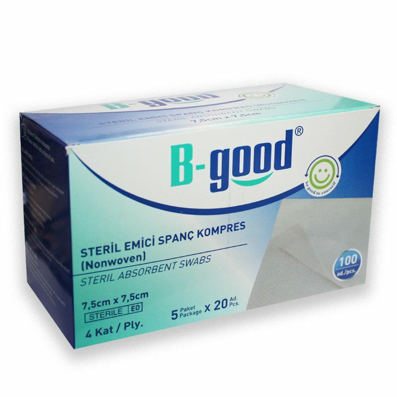 B-Good Steril Emici Spanç Kompres (7,5 Cm X 7,5 Cm) 5 Adet X 20 Li Kutu