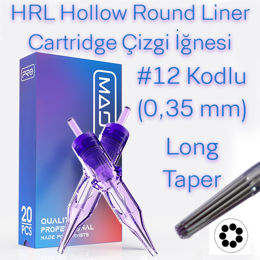 Mast Pro 12 Kodlu Hrl Hollow Round Liner Long Taper Cartridge Kartus Dovme Cizgi Igneleri