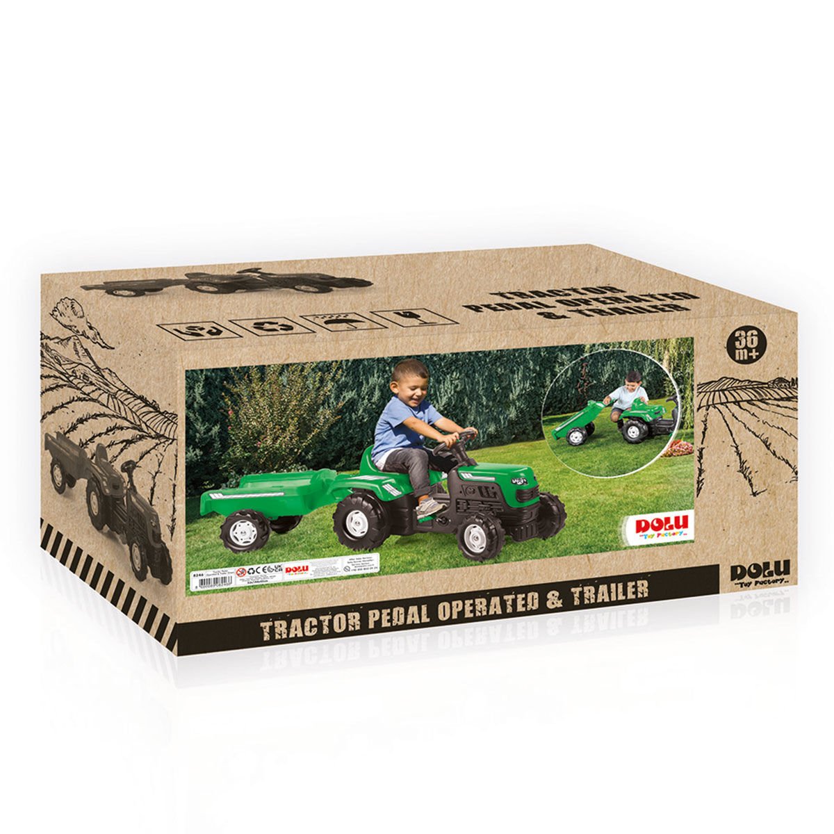 8246 Römorklu Pedallı Traktör Yeşil