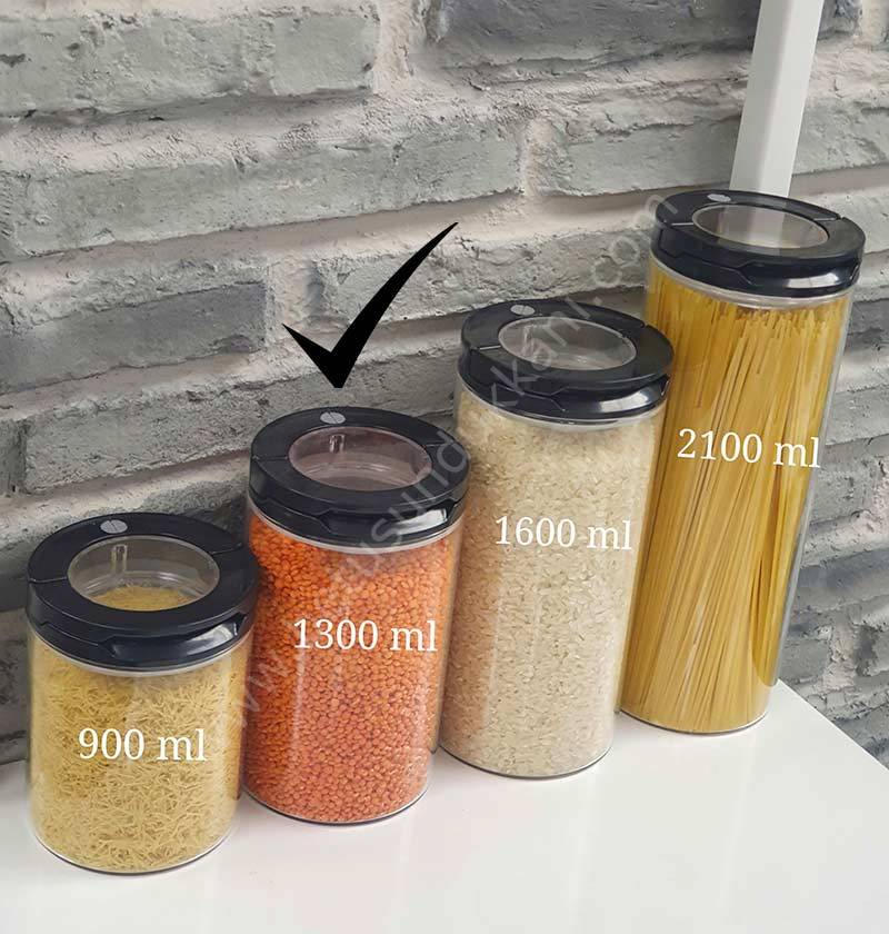 Siyah Erzak Saklama Kavanozu 1300 ML