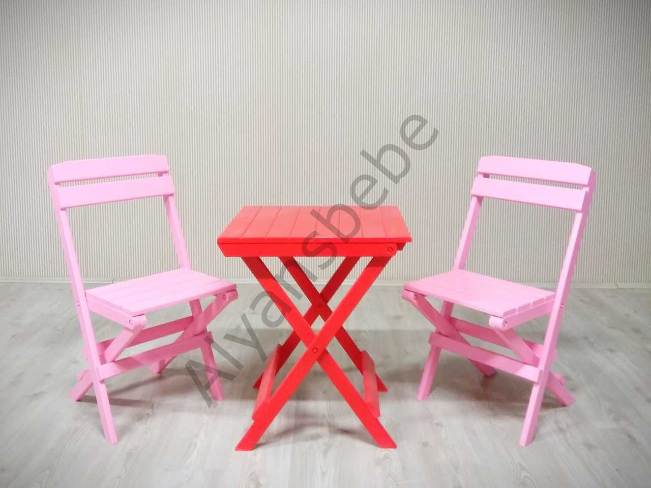 Alyans Ahşap Katlanır MasaSandalye Takım (KırmızıPembe)
