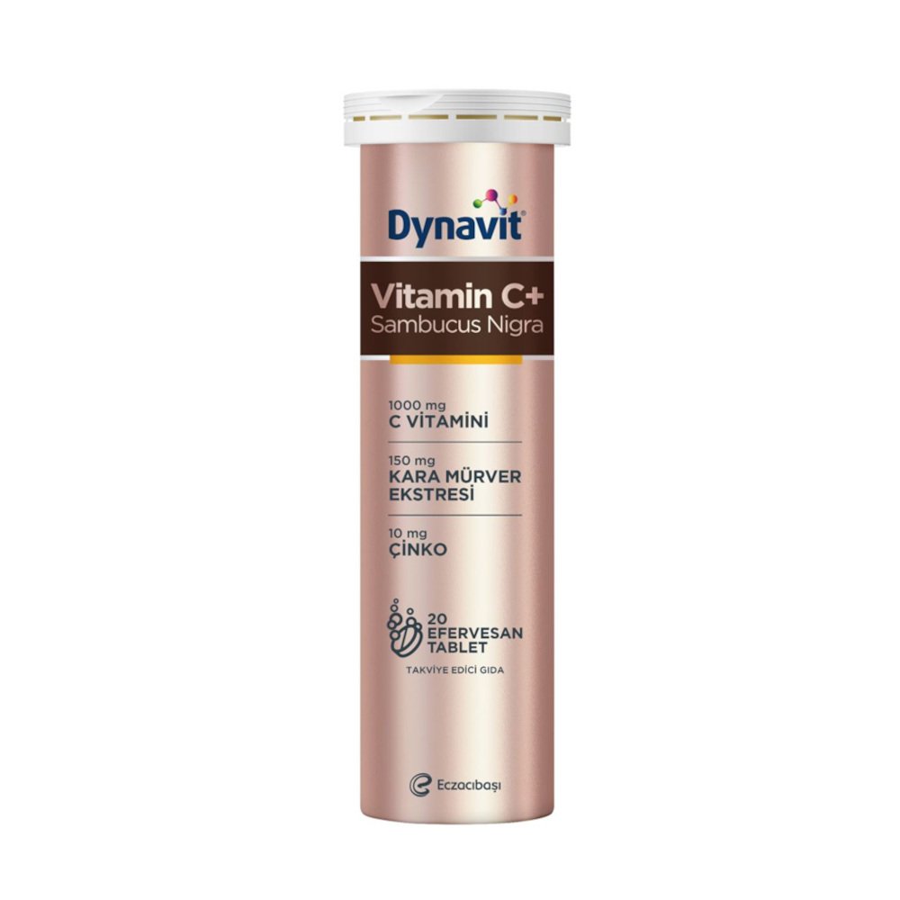 Dynavit Vitamin C + Sambucus Nigra Kara Mürver Ekstresi ve Çinko Efervesan 20 Tablet Dynavit Vitamin C + Sambucus Nigra Kara Mürver Ekstresi ve Çinko Efervesan 20 Tablet