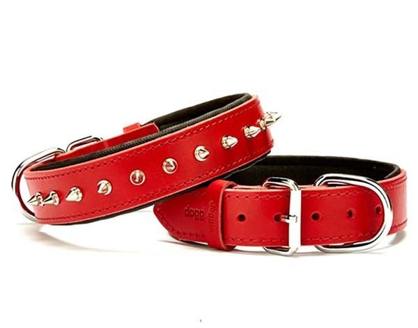 Doggie Comfort Deri Çivili Köpek Boyun Tasması Large Kırmızı 3.5x52-60 Cm