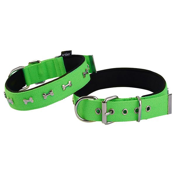 Actirex Neon Kemik Desenli Köpek Boyun Tasması Yeşil M 2x35-40 Cm
