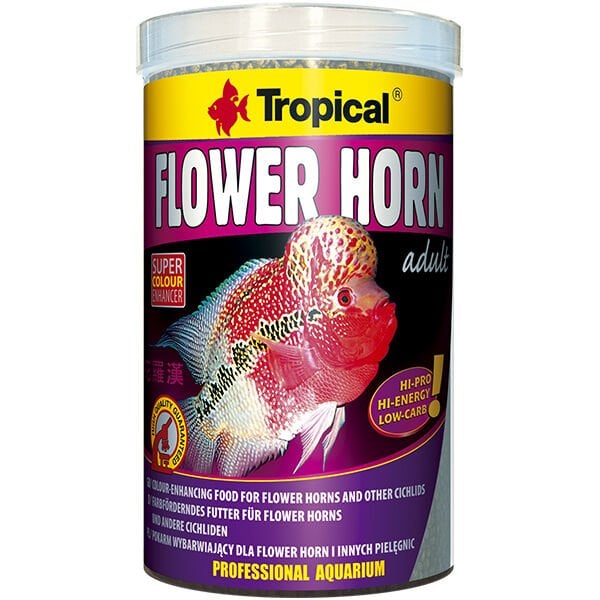 Tropical Flower Horn Adult Çiçek Boynuzlu Ve Diğer Cichlid İçin Renklendirici Pellet Balık Yemi 1000 Ml 380 Gr