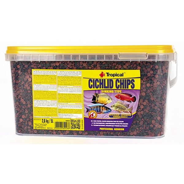 Tropical Cichlid Chips Cichlid Balıkları İçin Renklendirici Cips Balık Yemi 5 Lt 2.6 Kg