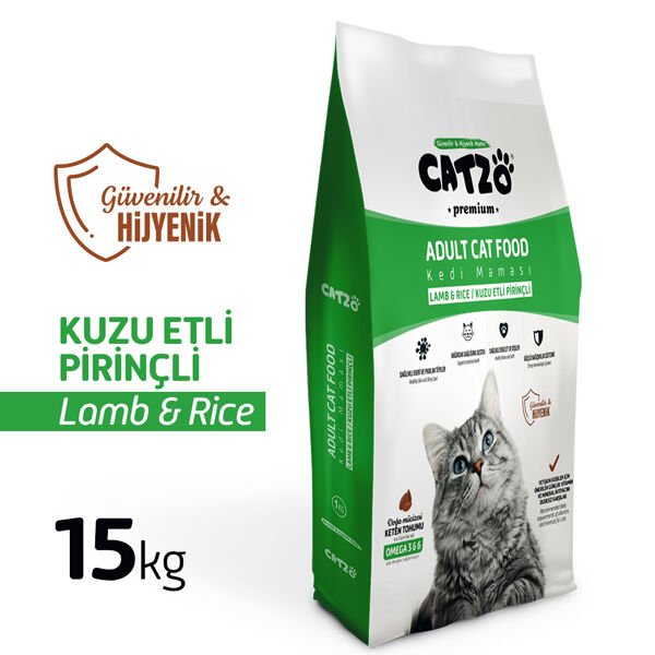 Catzo Premium Kuzu Etli Pirinçli Yetişkin Kedi Maması 15 Kg