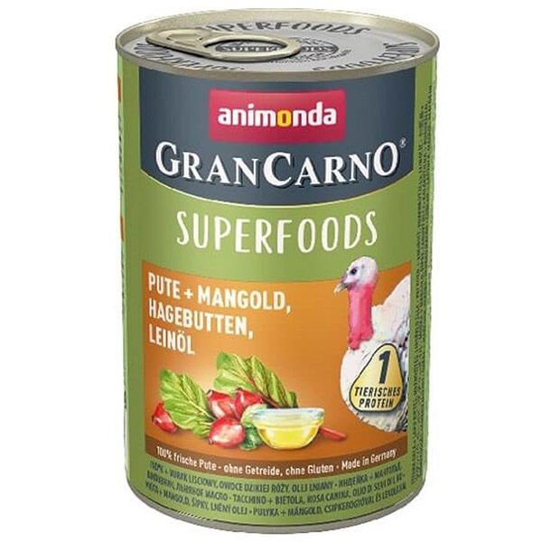 Animonda Gran Carno Superfoods Hindi Pazı Ve Kuşburnu Yetişkin Köpek Konservesi 400 Gr