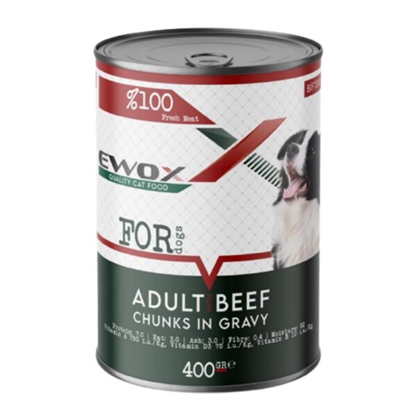 Ewox Tahılsız Biftekli Parça Etli Yetişkin Köpek Konservesi 400 Gr