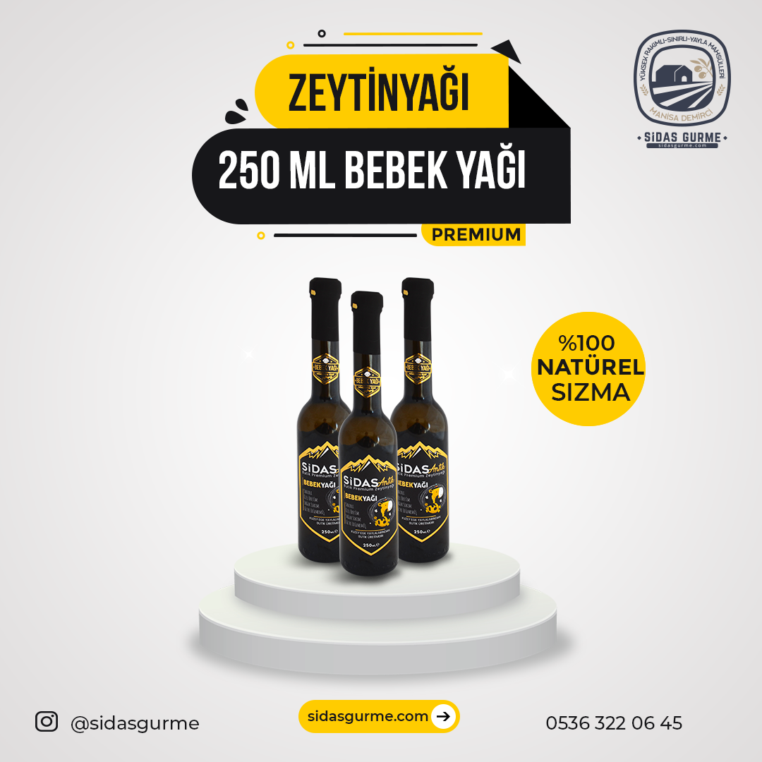 250 ML Cam Şişe Zeytinyağı Bebek Yağı Sidas Gurme