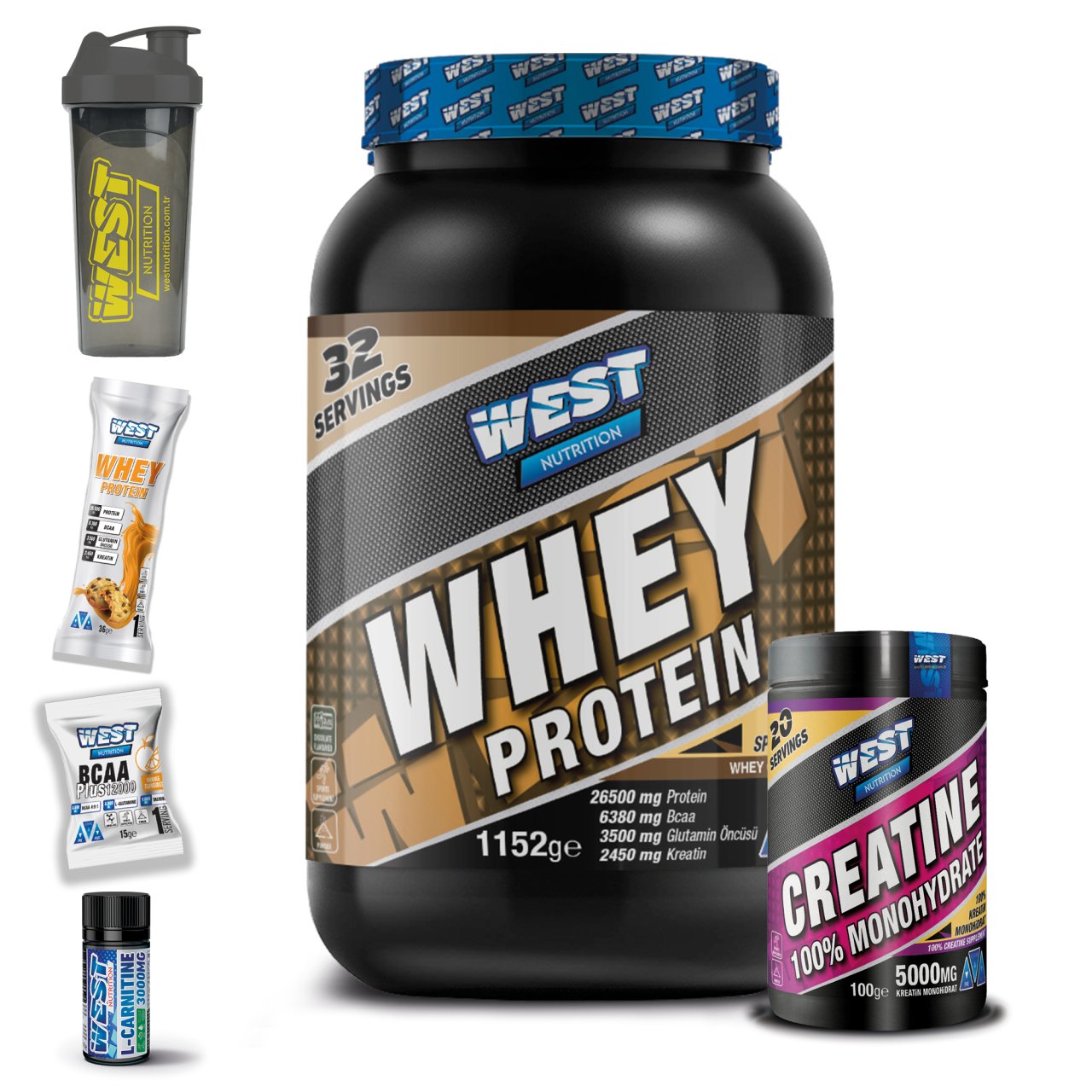 West Nutrition Whey Protein Tozu 1152 gr + Kreatin Monohidrat 100 gr Paketi