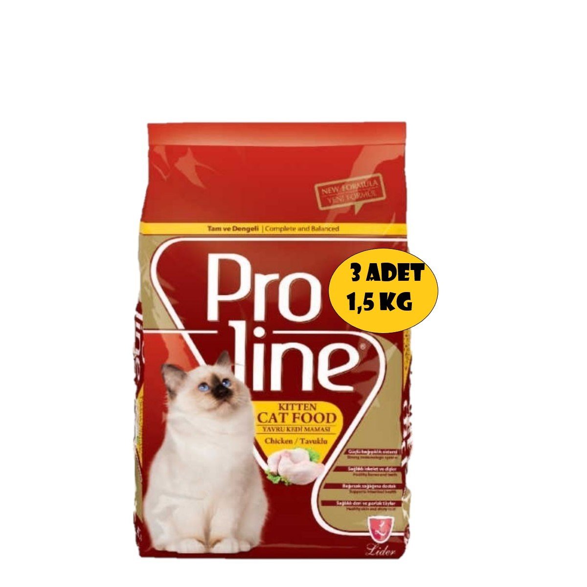 Proline Kitten Tavuklu Yavru Kedi Maması 1,5 Kg x 3 Adet