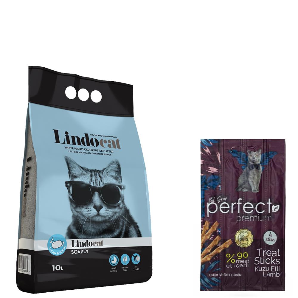 Lindo Cat Sabun Kokulu 10 L İnce Kedi Kumu & Perfect 4�lü Sticks Hediye