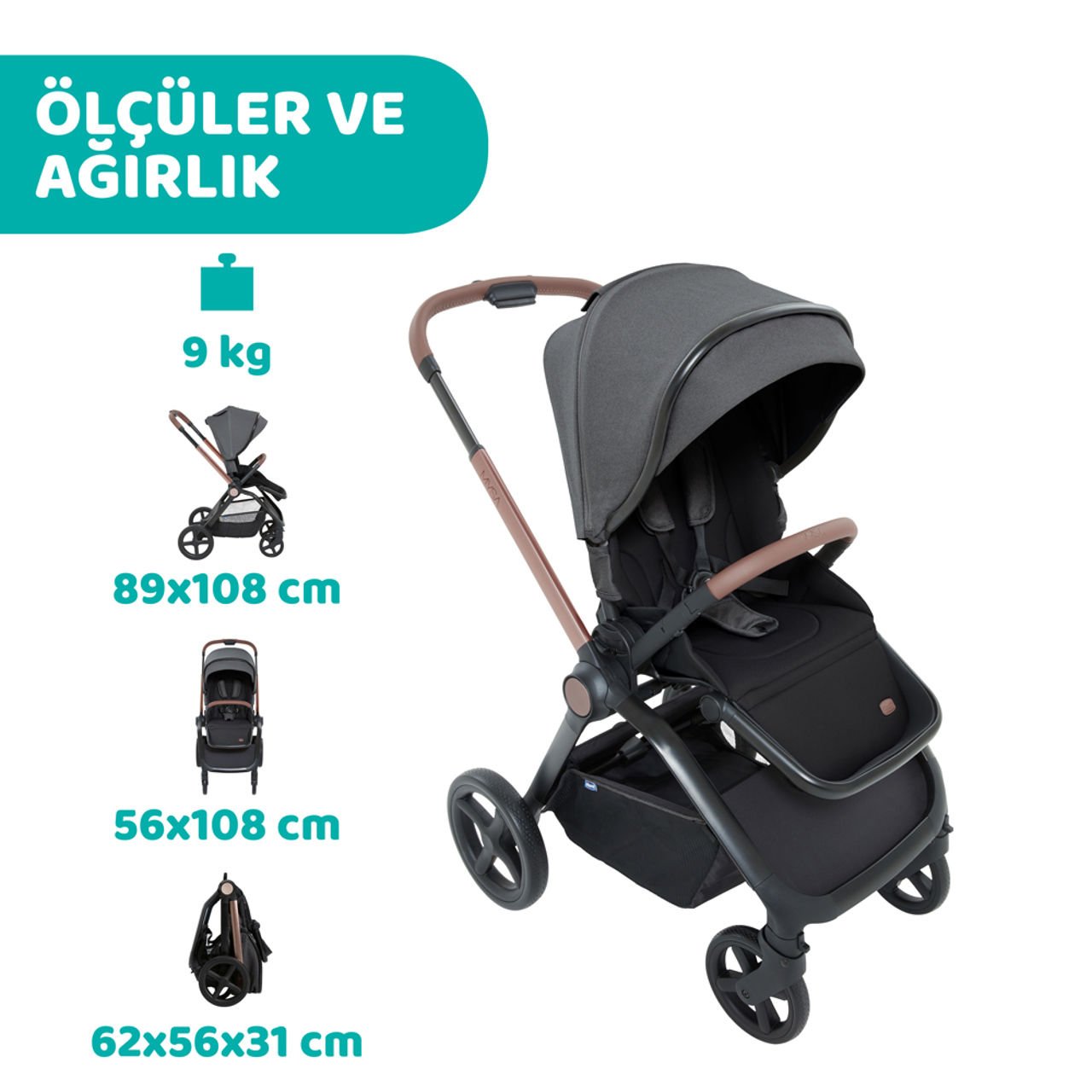 Chicco Mysa Bebek Arabası Silver Grey